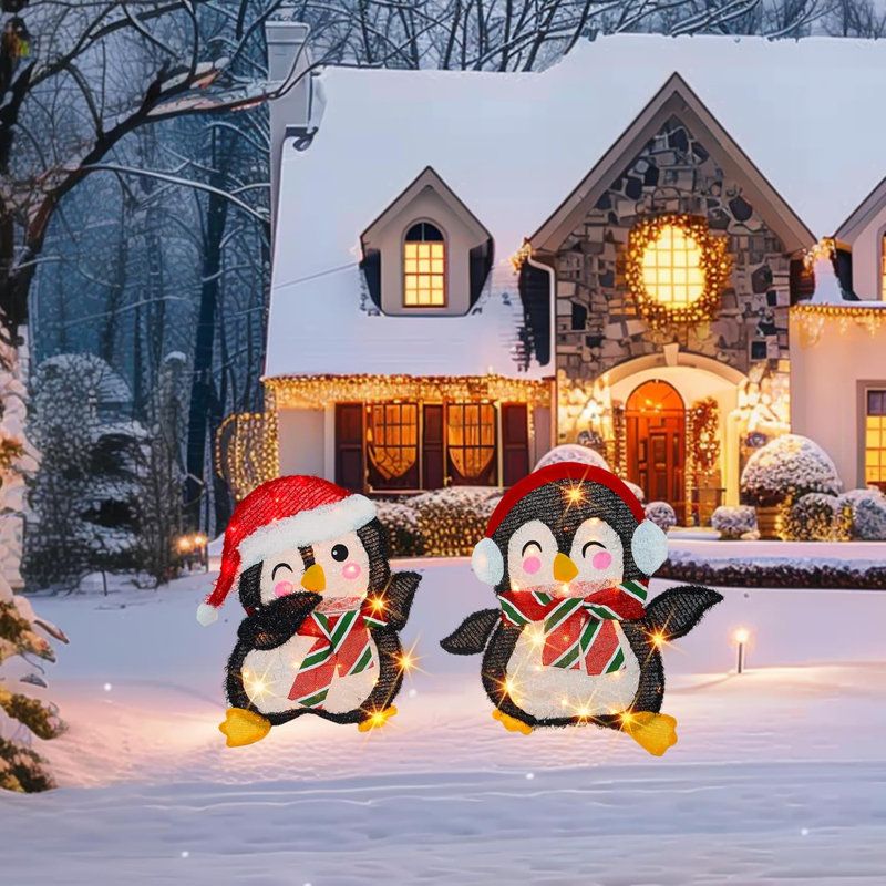 The Holiday Aisle Christmas Decorations Outdoor Set Of 2 Lighted Penguins With 50 Lights Light Up Xmas Decor For Indoor Outdoor Festive Holiday Garden Yard Lawn Patio Wayfair